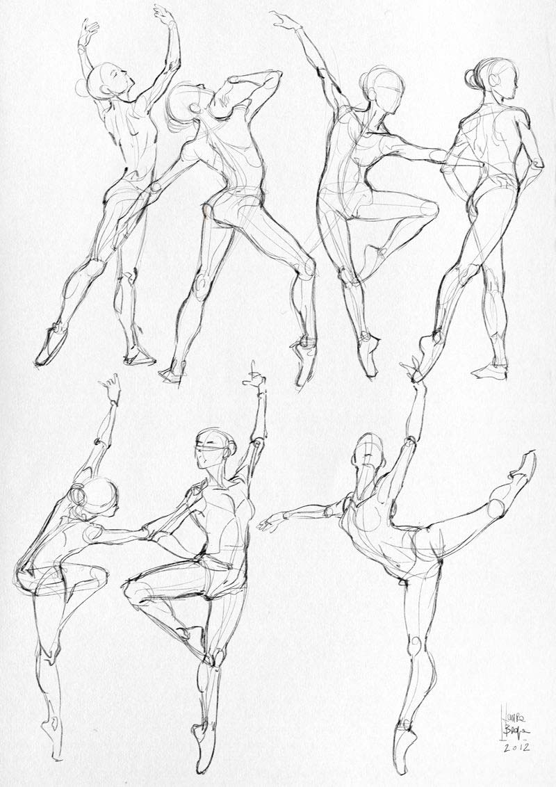 Women ballet dancer set of continuous line drawing