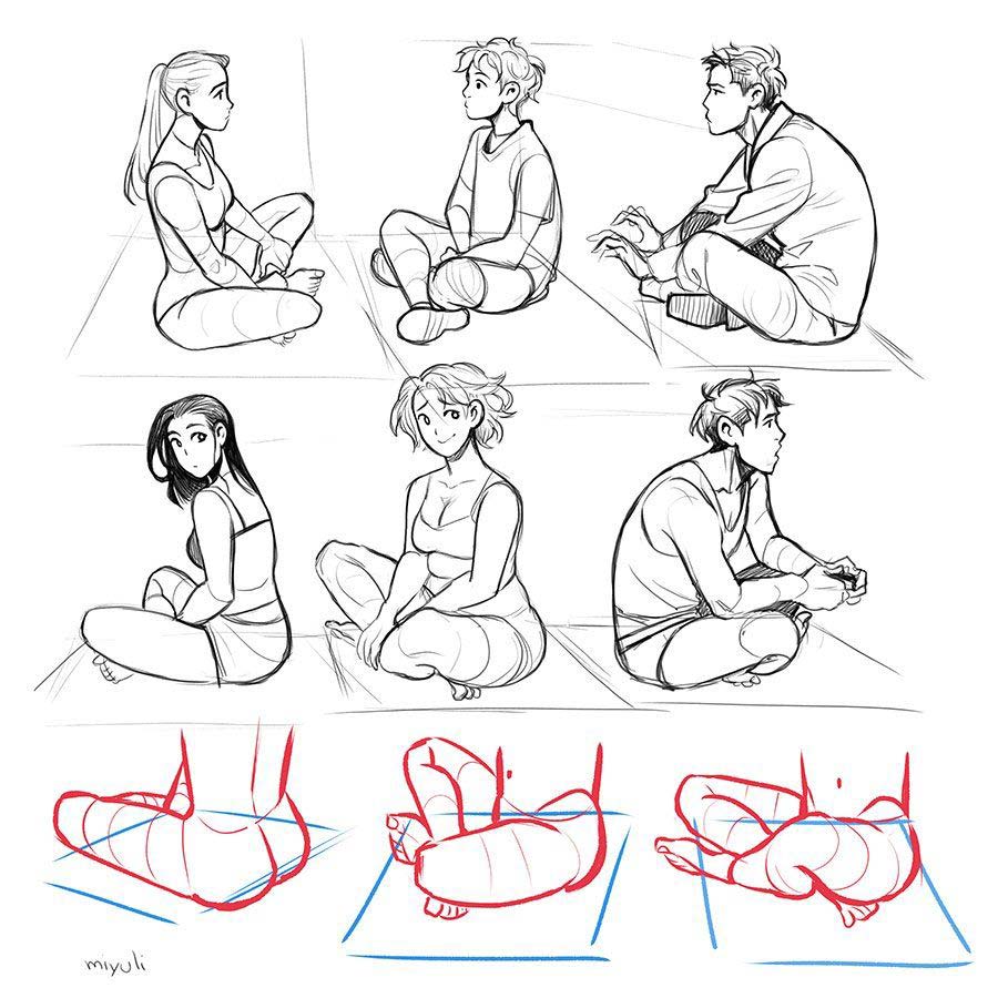 Sitting Legs Crossed Drawing Reference : Körper Zeichnen Einfach In