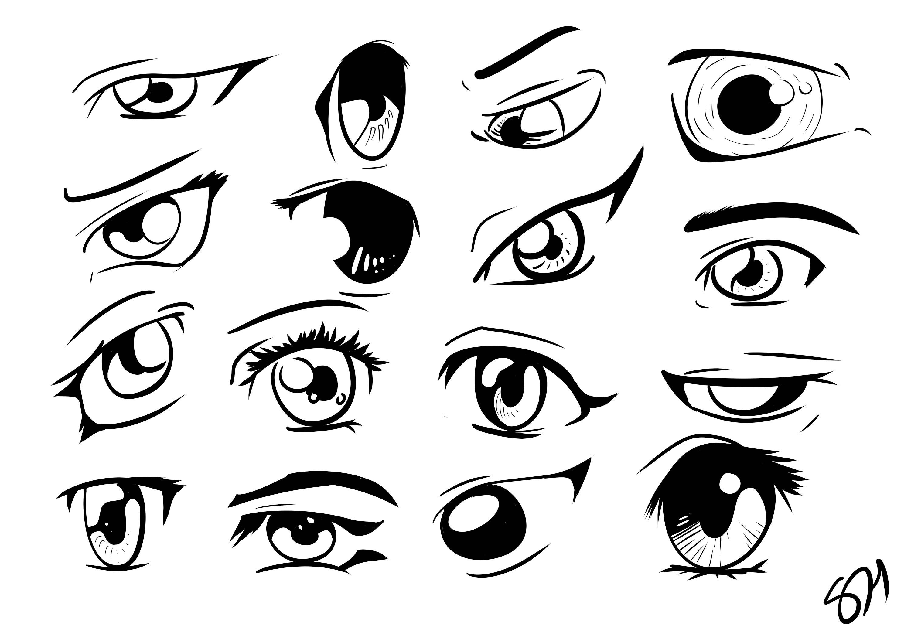 Anime and manga eyes drawing reference