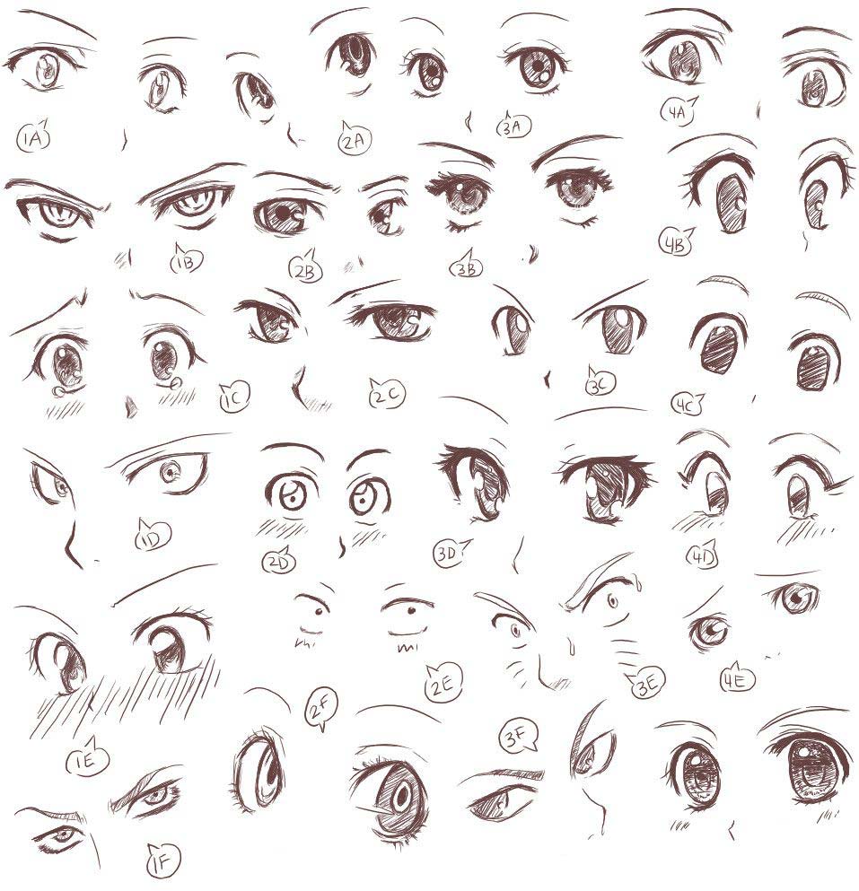 Anime and manga eyes drawing reference