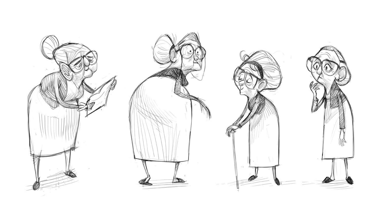 Old Lady Cartoon Character Drawing