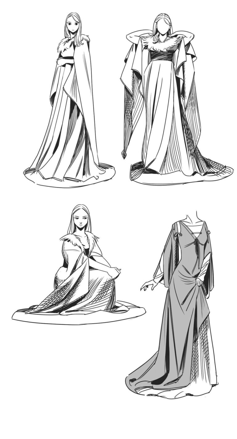 Dress Drawing Reference and Sketches for Artists