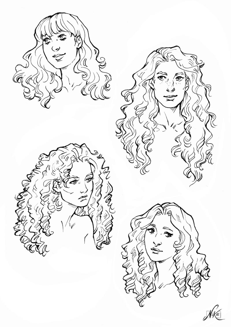 Fashion Short Curly Hair, Hair Drawing, Hair Sketch, Line Drawing PNG  Transparent Clipart Image and PSD File for Free Download