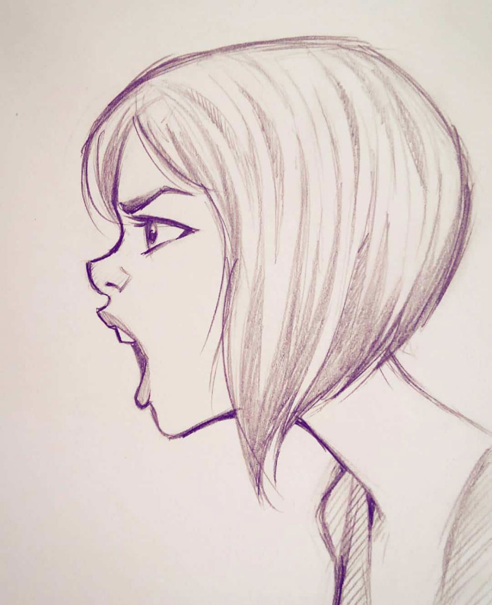 Female face side view drawing reference