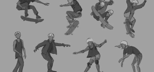 Skateboard poses drawing reference
