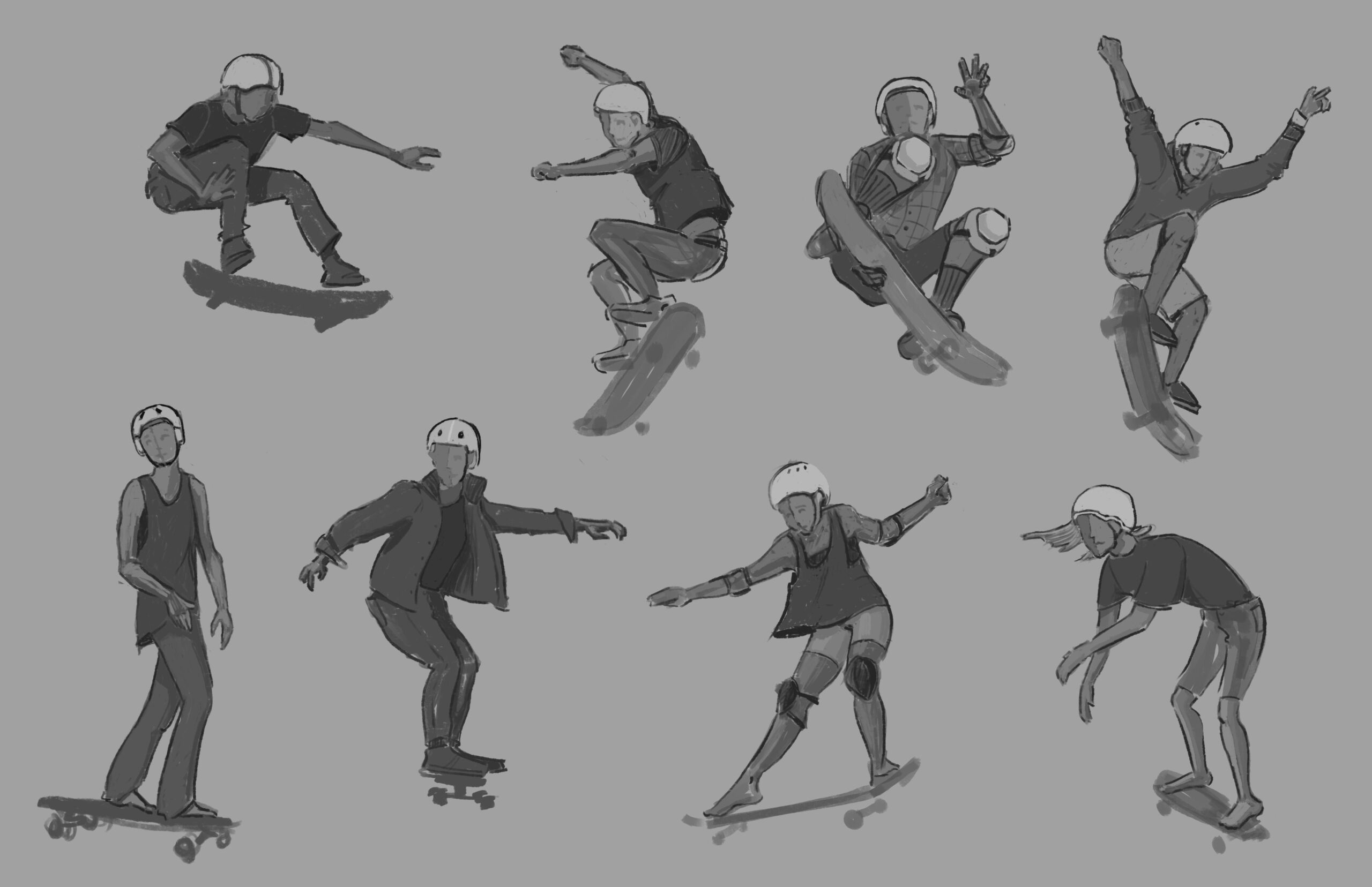 Skateboard poses Drawing Reference and Sketches for Artists