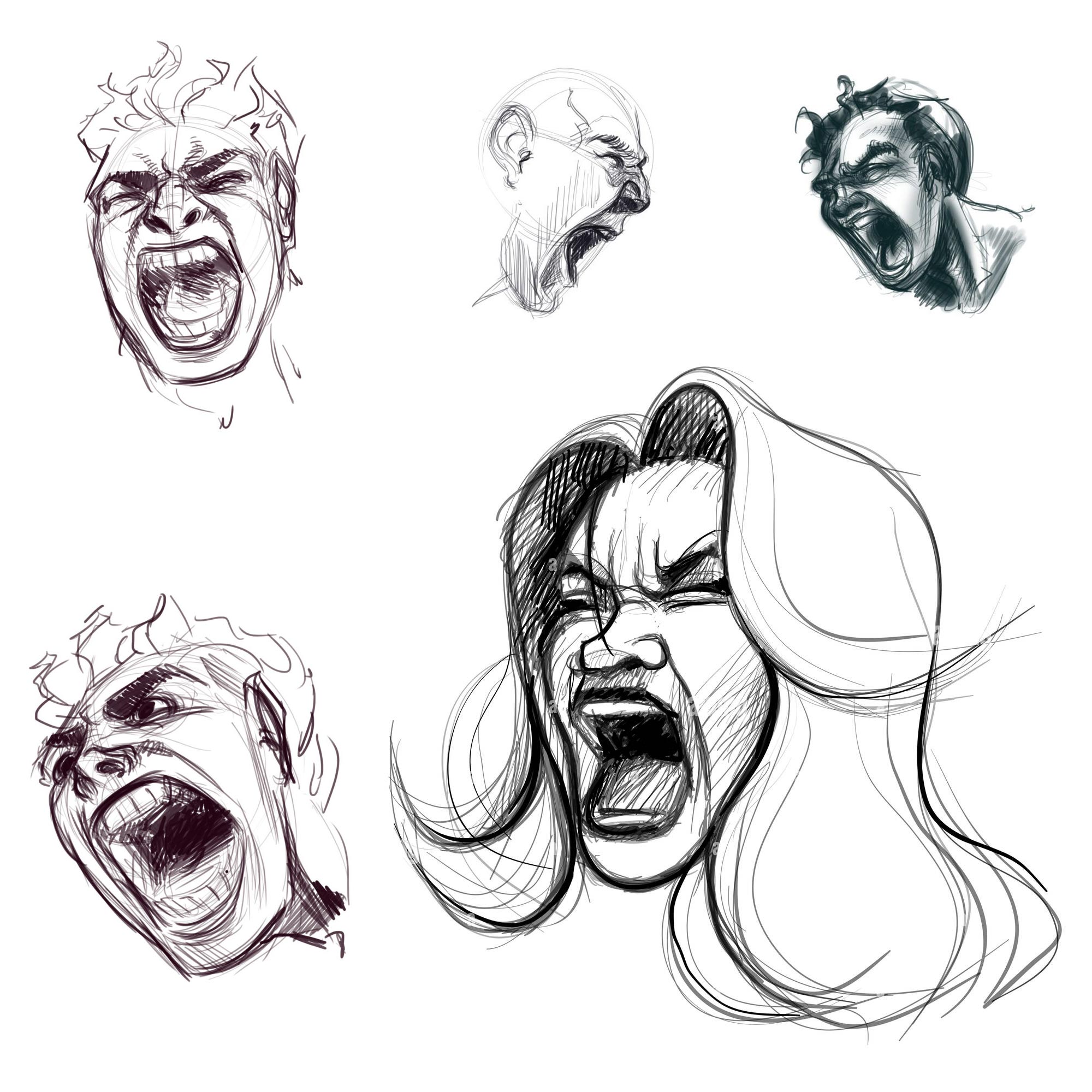 Screaming Drawing Reference and Sketches for Artists