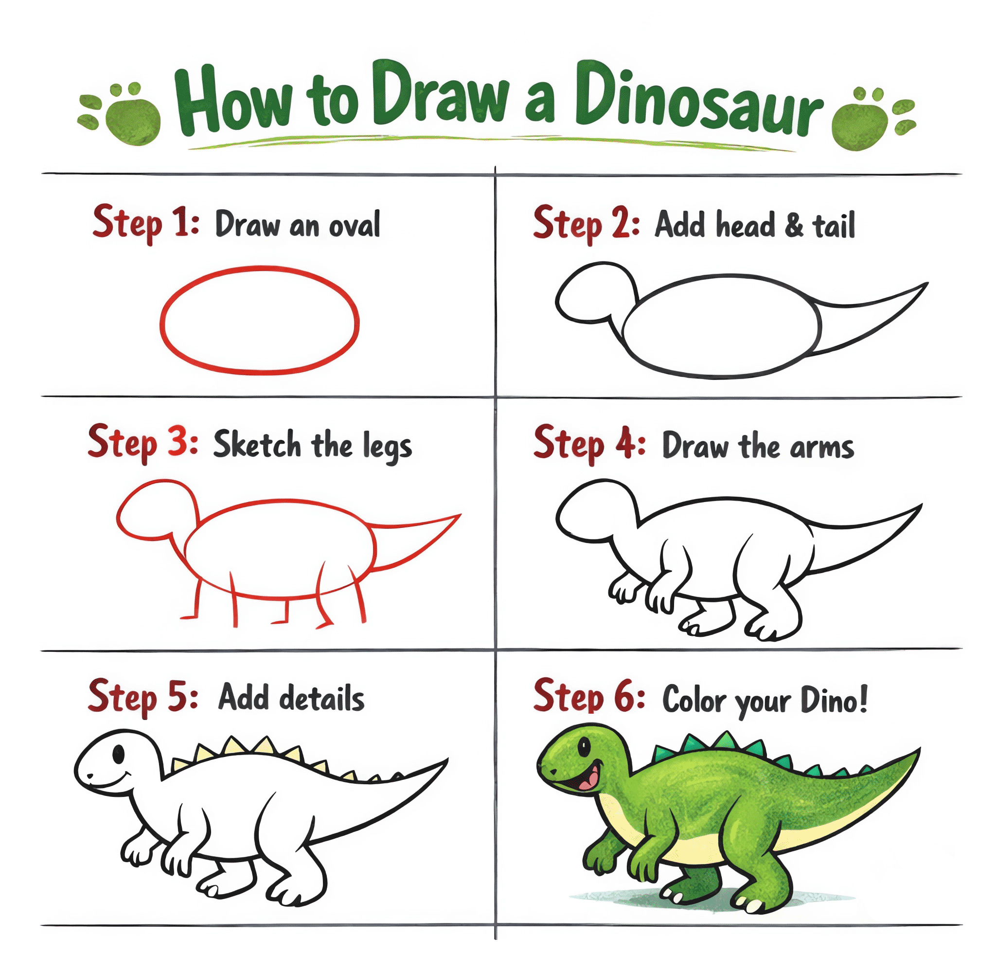 How to Draw Dinosaur Step by Step Drawing Reference and Sketches for ...