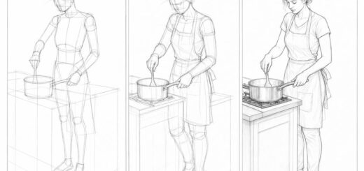 How to Draw Woman Cooking Step by Step